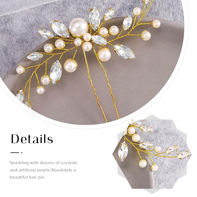 JAKAWIN Pearl Hair Pin Silver Wedding Hair Piece Bridal Hair Accessories for Women HP179 (2 Gold)