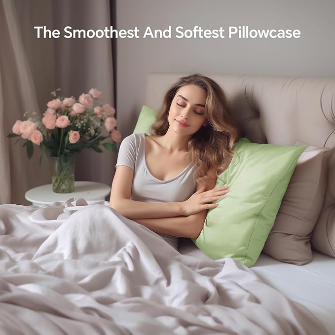 INFIIXSO Mulberry Silk Pillowcase for Hair and Skin, Silk Pillow Cases Queen Size Set of 2 with Hidden Zipper 20"x30", Ultra Smooth and Soft Cooling Pillow Cases for Hot Sleepers(Sage Green, 2 Pack)