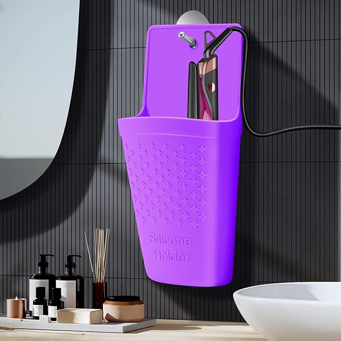 Heat Resistant Silicone Hair Iron Mat and Pouch,Portable Travel Hair Straightener Mat and Holder for Hair Styling Tools.1 Pack.(Purple)