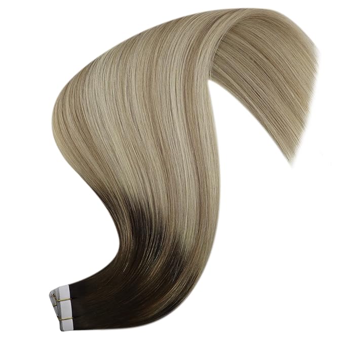 YoungSee Human Hair Tape in Extensions Ombre 14In Invisible Tape ins Hair Extensions Human Hair Balayage Dark Brown Ombre Blonde Tape-on Natural Hair Extension Silky Straight 50g 20pcs