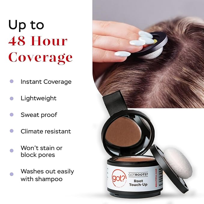 Got? Roots - Root Touch Up Hair Color, Brow, Beard, Hairline & Bald Spot Concealing Powder - Gray Root Coverage for Women & Men - 0.14 OZ Tub (Black, Pack of 1)