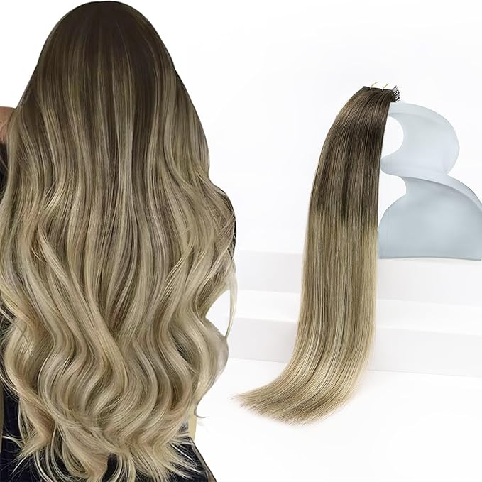 Sunny Hair Tape in Hair Extensions Human Hair Brown Balayage Blonde Tape in Extensions 18 Inch Real Hair Extensions Tape in 20Pcs 50g