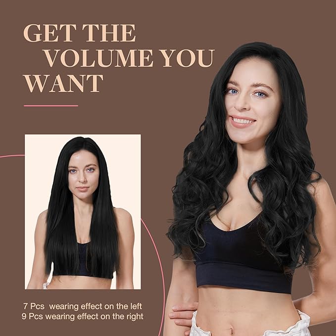 GOO GOO Clip in Hair Extensions Real Human Hair, Remy Human Hair Extensions Clip ins for Women, Natural Human Hair, 24inch 240g 9Pcs, #1 Jet Black