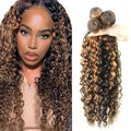 28 30 32 Inch P1B30 Bundles Human Hair Highlight Deep Wave Bundle Brazilian Virgin Remy Hair Extensions Niegmeag 2 Tone Black and Light Brown Deep Wave Bundle 300g