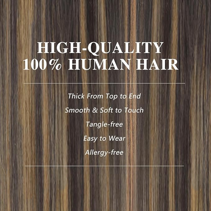 Straight Clip In Hair Extensions Real Human Hair 8Pcs Clip In Balayage Dark Brown to Chestnut Brown Human Hair Extensions with 18Clips Lace Weft 120g 16inch
