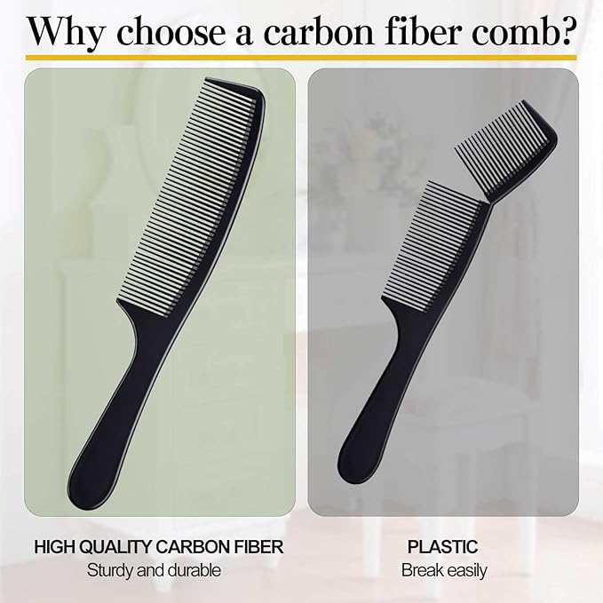 4 Pieces Combs for Women and Man, Premium Black Carbon Fiber Hair Comb Set for Teasing and Parting, Professional Combs for Hair Stylist, Fine and Wide Tooth Styling Comb for All Hair Types