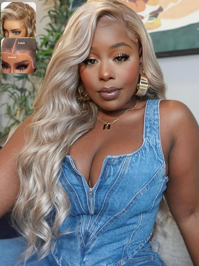 KLAIYI Ombre Ash Blonde Loose Body Wave Pre Everything Glueless 13x4 Lace Front Wigs Human Hair Balayage Precut Pre Plucked Bleached Bye Bye Knots 30S Ready to Wear and Go Wig Beginner Friendly 16Inch