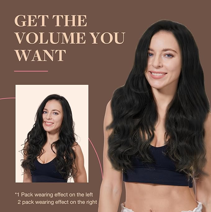 GOO GOO Clip in Hair Extensions Real Human Hair, Remy Human Hair Extensions Clip ins for Women, Natural Human Hair, 26inch 135g 7Pcs, 1 Jet black