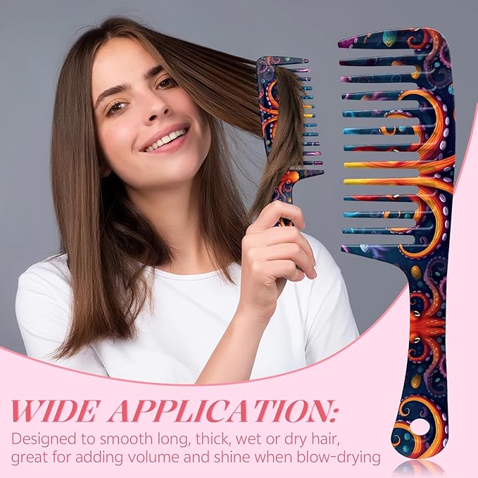 Wide Tooth Comb,Effortless Tangle Removal for Curly, Wet, Long Hair Wet,Cute Aesthetic Design for Women Men and Girls (Orange-18)