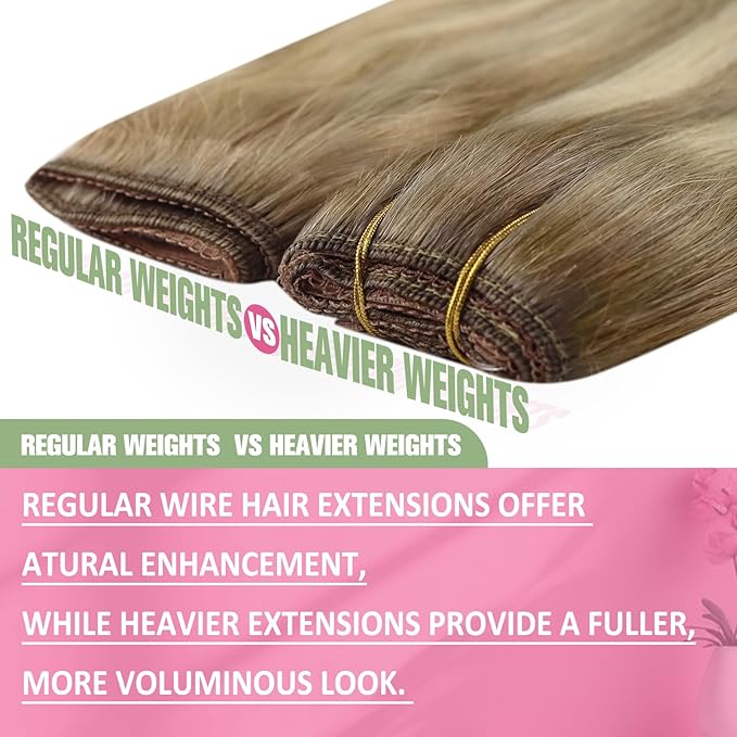 YoungSee 120G Wire Hair Extensions Light Brown Blonde Secret Wire Human Hair Extensions Light Brown Balayage Platinum Blonde Fish Line Extensions Remy Hair 16Inch