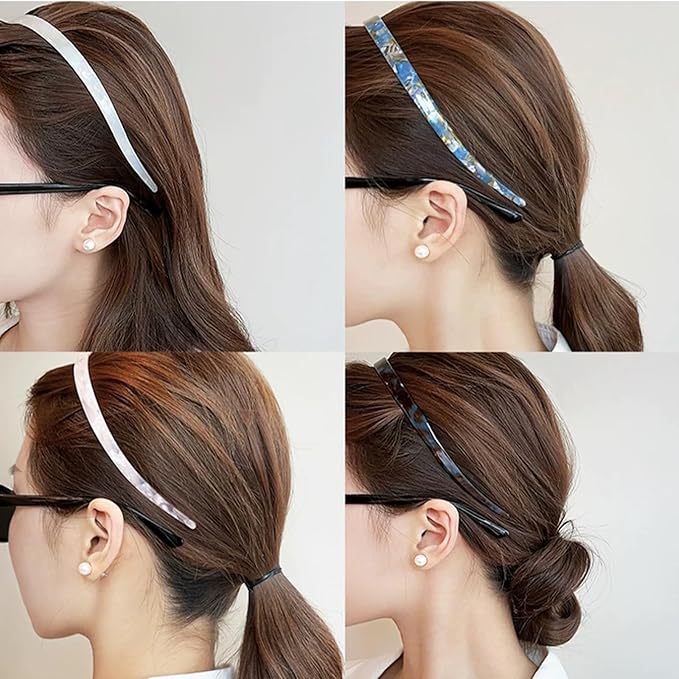 2 Pack Eyewear Headbands Comfortable Acetic Acid Hairbands for Women Designed for Eyewear Fashion Skinny Headbands(Black,White)