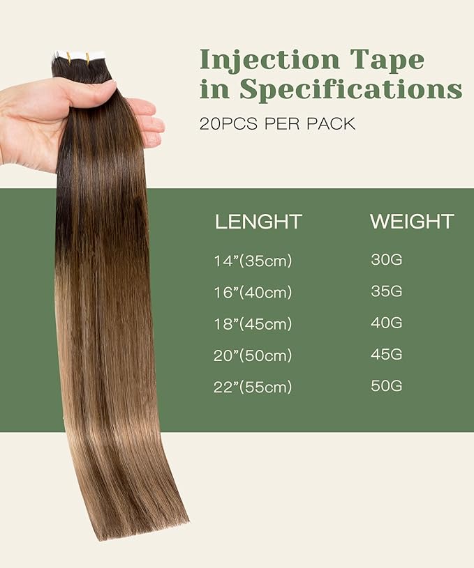 SURNEL Injected Tape in Hair Extensions Natural Black to Medium Brown and Caramel Blonde Invisible Tape in Extensions 16Inch 20 Pcs 35g(#1B427,16)