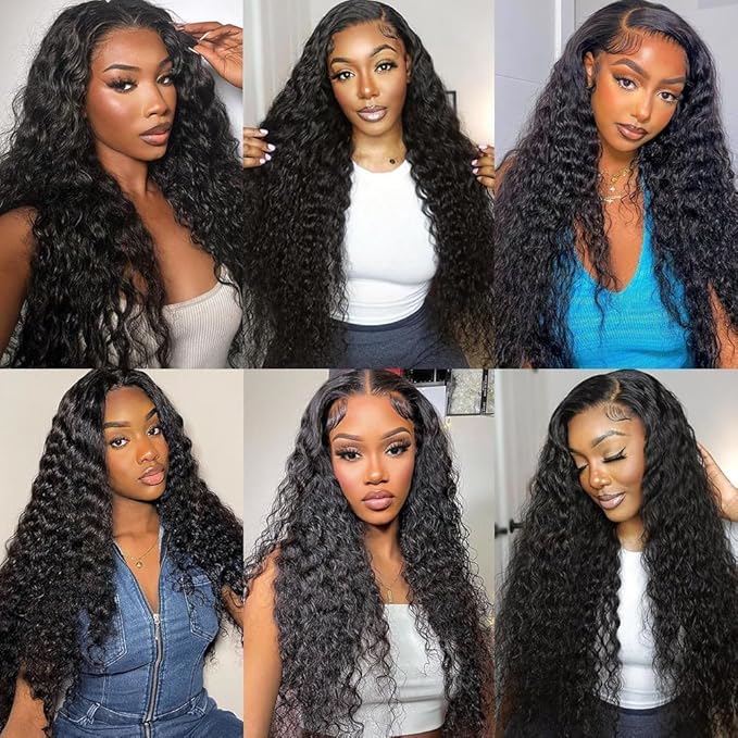 210% Density 13x6 Full Lace Frontal Wigs Human Hair 12A Deep Wave Brazilian Virgin Human Hair Pre Plucked HD Transparent Lace Glueless Wigs 26 Inch
