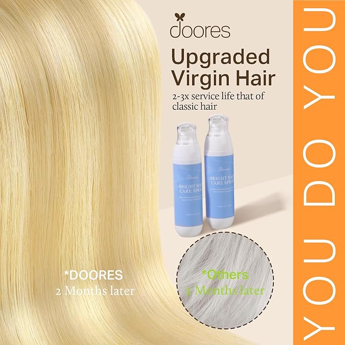DOORES Clip in Human Hair Extensions, DirtyBlonde Mixed Platinum Blonde 110g 7pcs 22 Inch, Seamless Invisi Edge Straight Hair Extensions