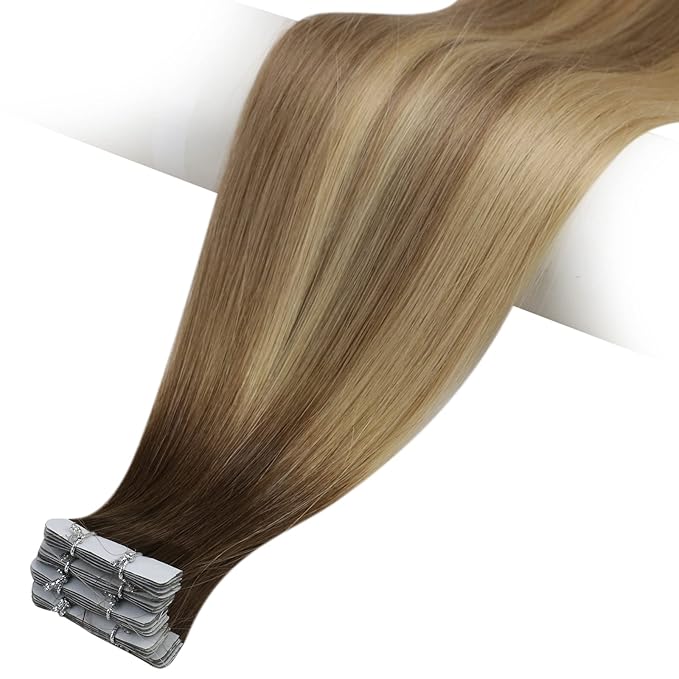 Full Shine Virgin Injection Tape in Hair Extensions Human Hair 10Gram 5Pcs Color 3/8/22 Brown And Blonde Injected Tape ins Human Hair Extensions Seamless Skin Weft 16Inch Intact Human Hair