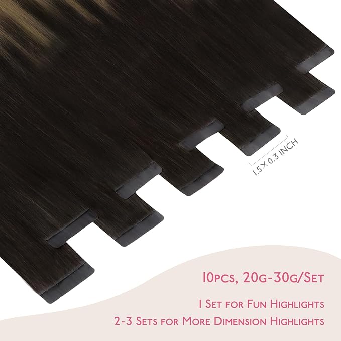 WENNALIFE Tape in Hair Extensions Human Hair Dark Brown to Chestnut Brown and Dirty Blonde Highlighted Tape in Extensions, 10pcs 20g 10 inch Remy Invisible Tape Ins Straight Colored Soft Refill Set