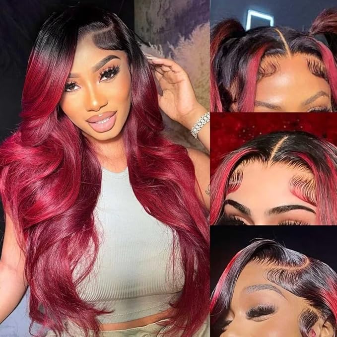 AMIRTY 250 Density Burgundy Lace Front Wigs Human Hair Wine Red Colored 13x6 1B/99J HD Lace Frontal Wigs Human Hair Wigs for Women Pre Plucked with BabyHair 30 Inch
