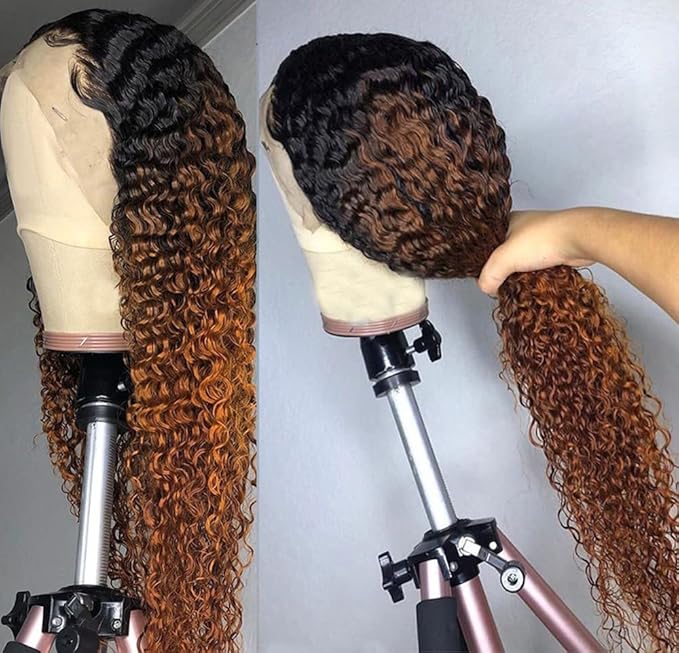 Ombre Brown Lace Front Wigs Human Hair Pre Plucked Curly Wave Brazilian Virgin Hair 13X4 HD Transparent Lace Frontal Wigs with Baby Hair 180% Density 26 Inch