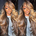 Highlight Ombre Lace Front Wig Human Hair Body Wave 180% Density Frontal Wigs Human Hair 13x6 HD Lace 24 Inch Colored Human Hair Wigs for Black Women Pre Plucked with Baby Hair Glueless Wigs