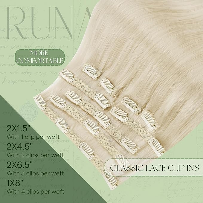 RUNATURE Human Hair Clip in Extensions, Platinum Blonde Clip in Hair Extensions Real Human Hair, Well Blended Soft Brazilian Remy Hair for Women, Short Hair Extensions 10 Inch 80g 7pcs #800