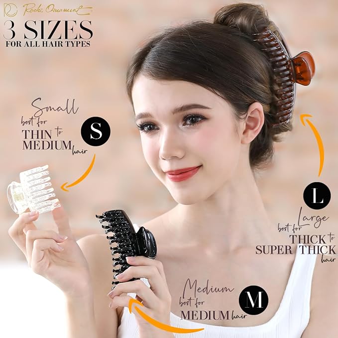 RC ROCHE 6 Pcs Double Claw Hair Clip Tooth Claw Clip Grip Tooth Jaw Clamps Thin Fine Hair Strong Hold No Slip Undo Clutchers for Women, Medium Clear Brown and Black