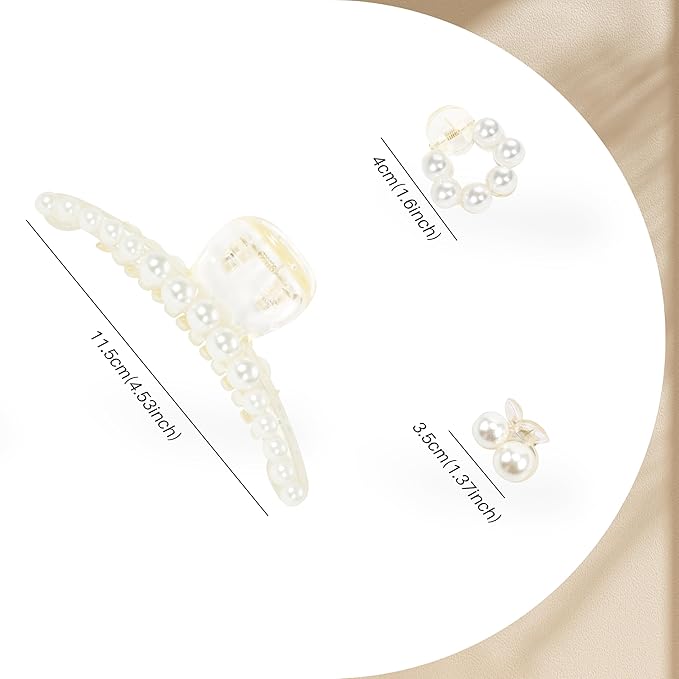 Pearl Hair Accessories for Women - 6PCS Claw Clips for Thick and Thin Hair, Barrettes for Styling and Weddings