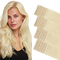 GOO GOO Invisi Edge Tape in Hair Extensions Human Hair, 613R Bleach Blonde 10pcs injected with 10pcs classical tape ins, 18inch 50g, Virgin Remy Hair, Natural Look