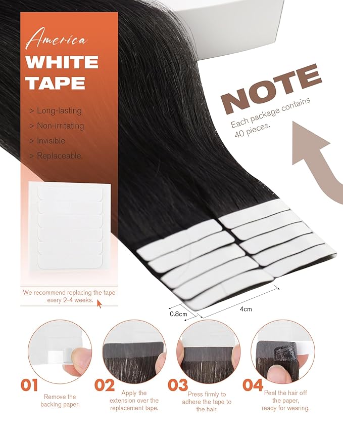 Sunny Hair Tape in Extensions,Remy Hair Extensions Tape in Black Invisible Tape in Hair Extensions Human Hair 60g 12Inch