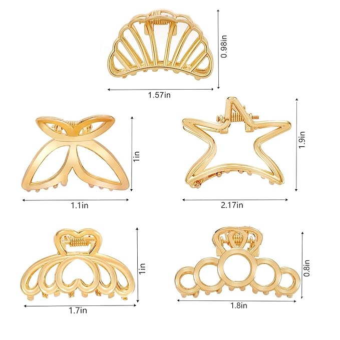 CWJCYTNSN Small Gold Hair Clips, 10Pcs Metal Butterfly Starfish Hair Claw Clips for Women Thick Thin Hair, Non-Slip Hair Clips for Women and Girls, Strong Hold Hair Accessories