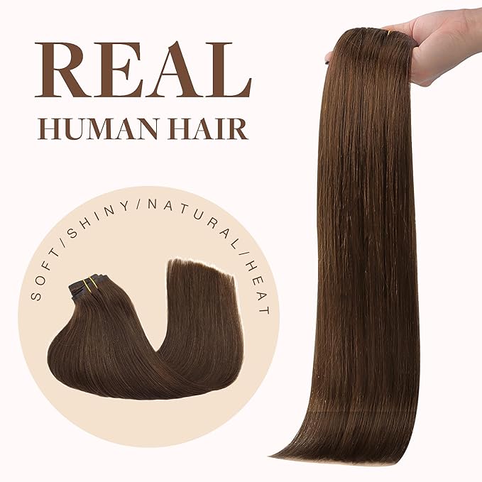 GOO GOO Clip in Hair Extensions Real Human Hair, Remy Human Hair Extensions Clip ins for Women, Natural Human Hair, 20inch 130g 7Pcs, #4A Chocolate Brown