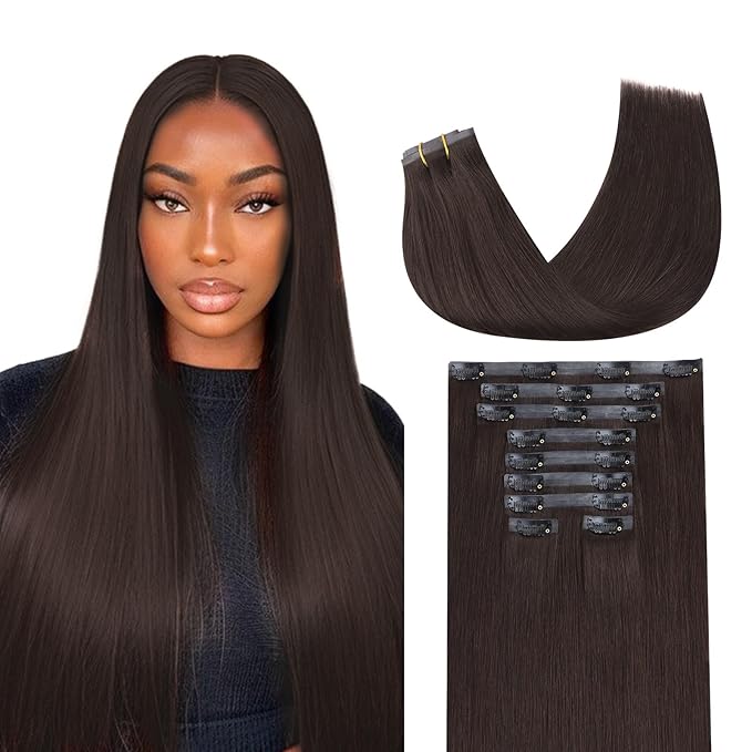 Lashey Seamless Clip in Hair Extensions Human Hair 150g 9pcs #2 Dark Brown Straight 20 Inch Clip in Hair Extensions with PU Soft Invisi Edge for Women