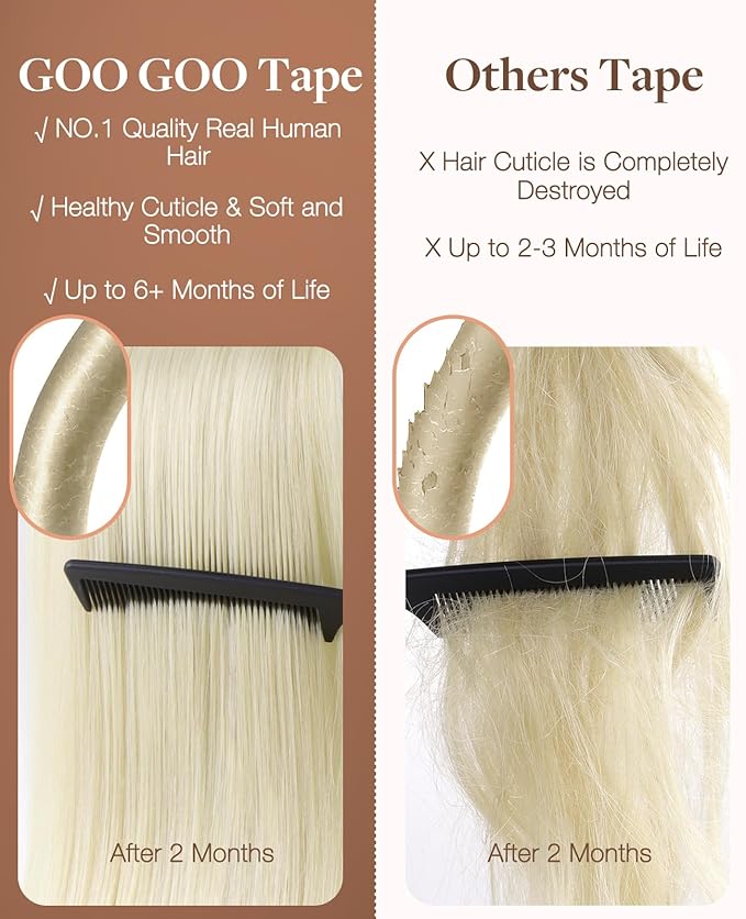 GOO GOO Invisi Edge Tape in Hair Extensions Human Hair, 18ET90A Natural Blonde Balayage, 10pcs 20inch 30g, Virgin Remy Hair, Seamless Injected Tape, Natural Look