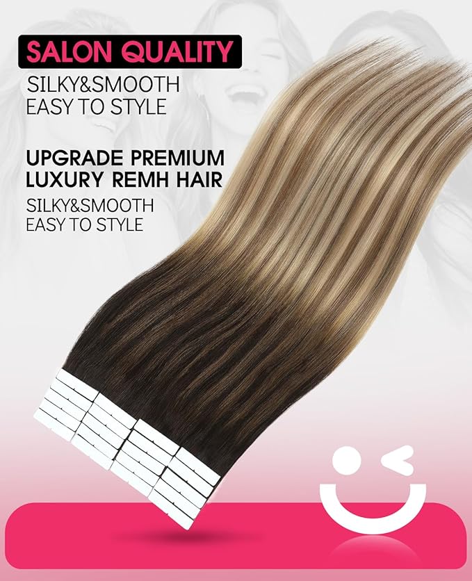Youngsmile Injection Tape in Hair Extensions Human Hair #2/6/18 Dark Brown to Dirty Blonde 20pcs 50g 22 Inch Injected Tape in Hair Extensions Straight Human Hair Remy Seamless Tape ins (#2/6/18,22'')