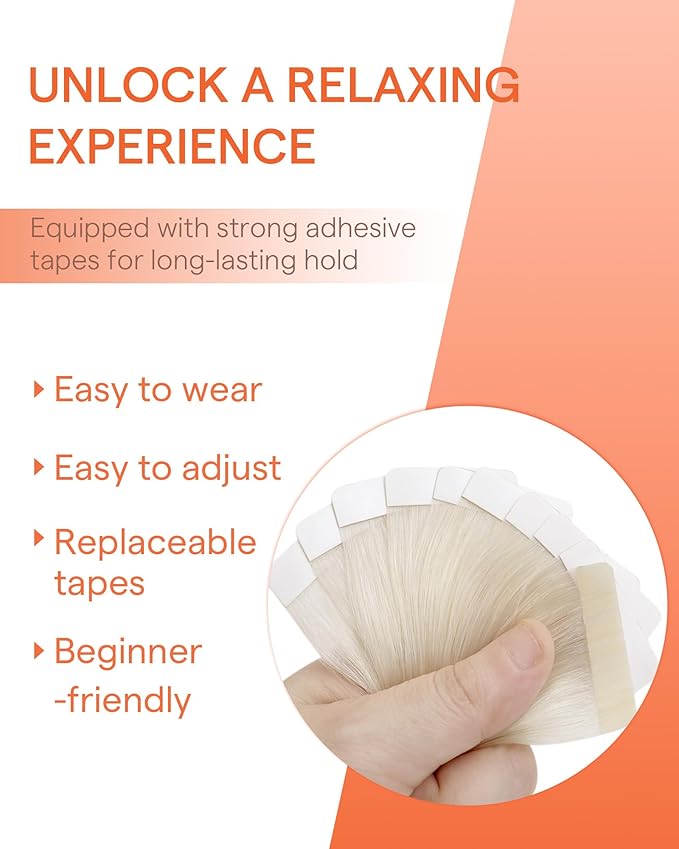 Sunny Hair Tape in Hair Extensions Real Human Hair Invisible Remy Hair Extensions Tape ins for Women White Blonde 20 inch 25G