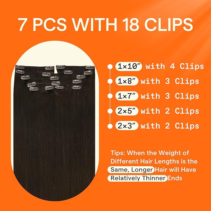 Full Shine Brown Clip in Hair Extensions 26 Inch Dark Brown Extensions Clip ins Human Hair for Homecoming for Teen Girls 7 Pcs 150 G