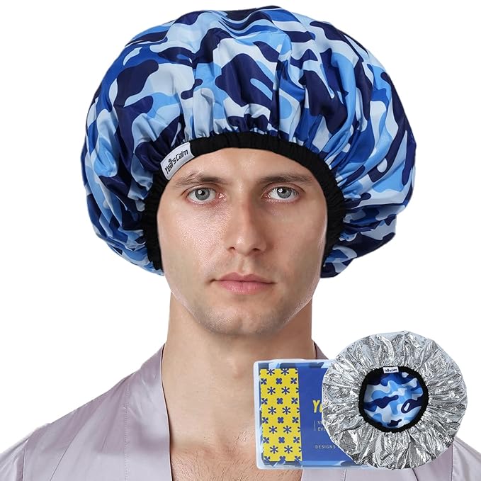 Years calm Shower Cap for Men, Waterproof & Heat-Retaining Hair Treatment Cap – Reusable Men’s Shower Cap with Foil Lining, Elastic Band, for Steam Care, Hair Mask & Oil Conditioning