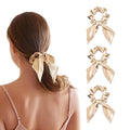 THXSILK 100% Mulberry Silk Bow Scrunchies 3-Pack, 22 Momme Mulberry Silk Hair Ties for Women, Cute Bunny Ear No Damage Ponytail Holders, Fashion Hair Accessories for Girls(M, Beige)