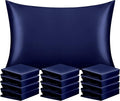 NTBAY 12 Pack Satin Standard Pillowcases for Hair and Skin, Luxurious and Silky Pillow Cases with Envelope Closure, 20 x 26 Inches, Navy Blue