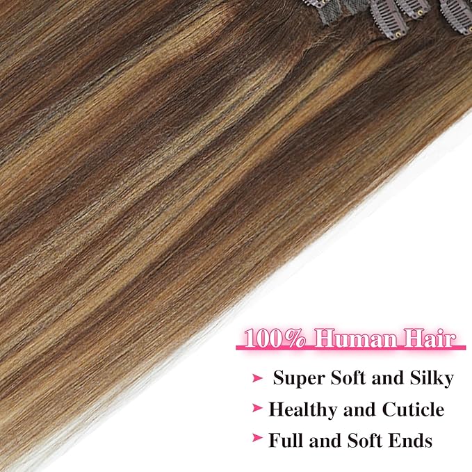 #4/27/4 Yaki Straight Clip in Hair Extensions Real Human Hair Omber Clip ins For Women Yaki Straight Clip on Hair(26inch,T1BP1B/30)