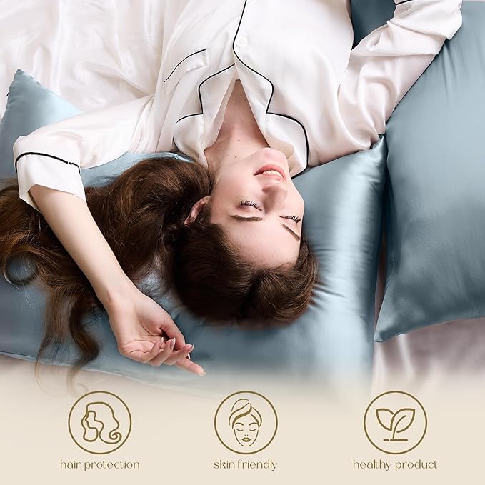 ZIMASILK 100% Pure Mulberry Silk Pillowcase for Hair and Skin Health,Soft and Smooth,Both Sides Premium Grade 6A Silk,600 Thread Count,with Hidden Zipper,1pc (Queen 20''x30'',Dusty Blue)