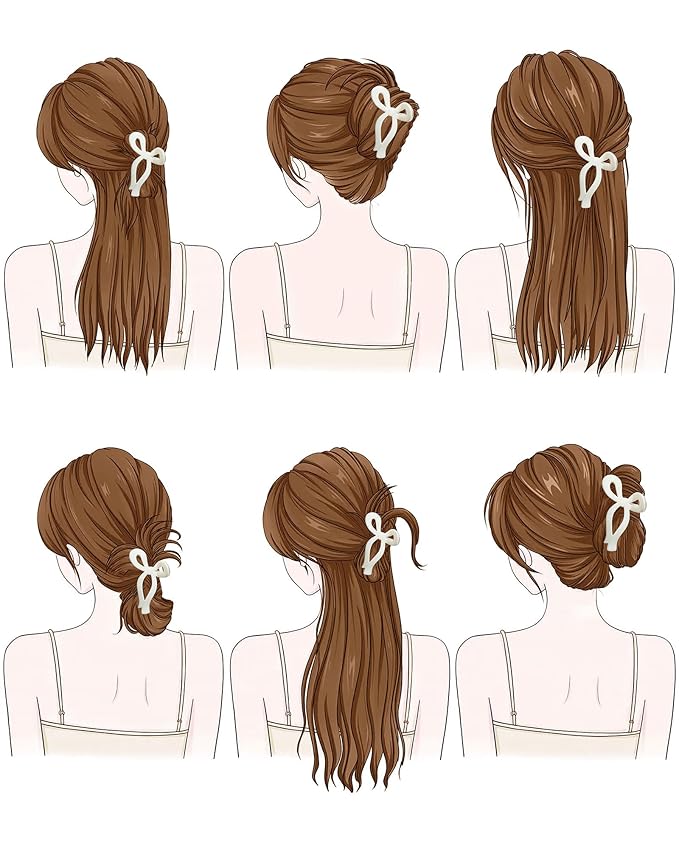 Mesovor 4 Pack Elegant Bow Hair Claw Clips, Nonslip 4.3" Large Hair Grip Hairclips for Thin and Thick | Acrylic Hair Strong Hold Hair Jaw Clamps (Neutral)