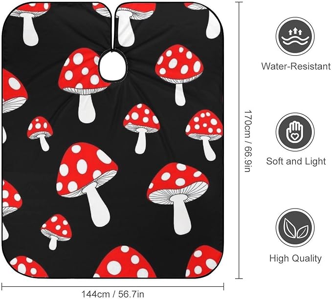 Soft Salon Barber Cape Fashion Soft Hair Cutting Cape with Adjustable Closure Cute Cartoon Red Mushrooms