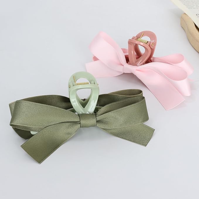 FAELBATY Women's Bow Hair Accessories - Silky Satin Clips with Knots for Thin to Thick Curly Hair, 4 Pcs