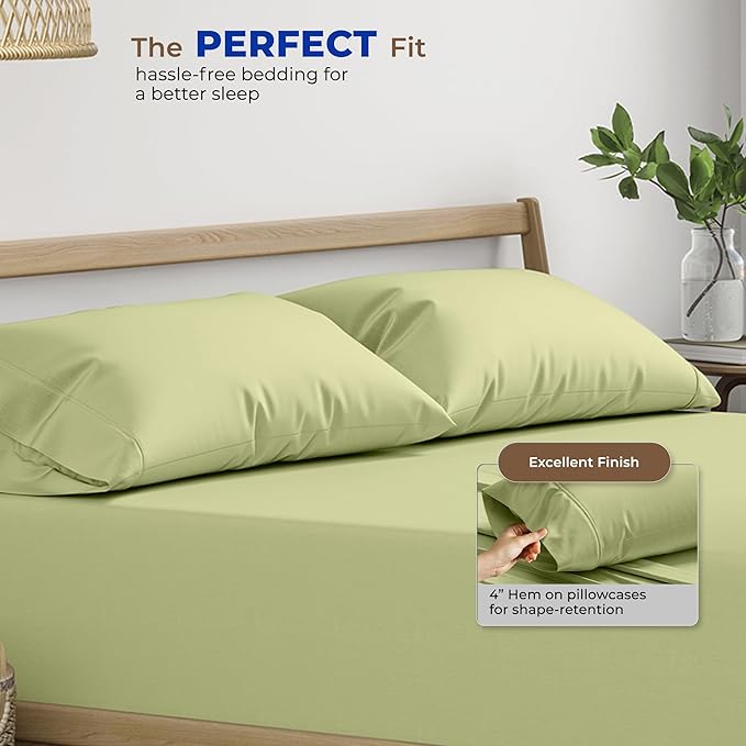 THREAD SPREAD 100% Egyptian Cotton Pillow Cases - 1000 Thread Count Pillow Cases Queen/Standard Size Set of 2, Soft & Breathable Extra Long Staple Sateen Cotton Pillow Covers for Bed - Sage Green