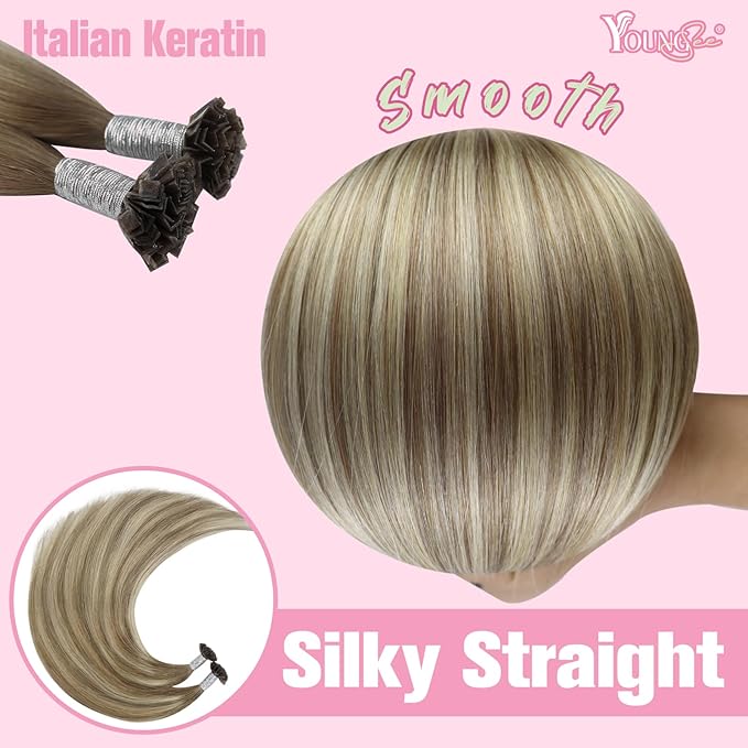 YoungSee Human Hair K Tip Hair Extensions Balayage Light Brown and Platinum Blonde Ktips Remy Hair Extensions 1G/S 50G 20In