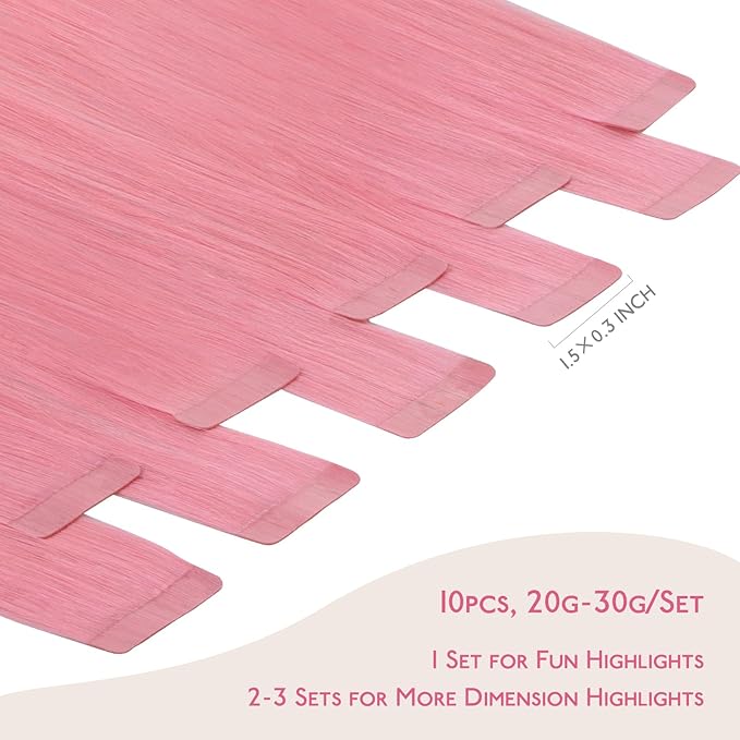 Wennalife Tape in Hair Extensions Human Hair Peach Pink Tape in Extensions, 10pcs 30g 20 inch Remy Invisible Tape Ins Straight Colored Soft Real Human Hair Tape in Extensions Refill Set Extensions