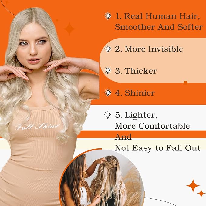 Full Shine Blonde Hair Extensions Color 60 Blonde Tape in Hair Extensions 20Inch Invisible Skin Weft Double Sided Straight Extension for Women Daily Office Look 100G 40Pcs Add Length