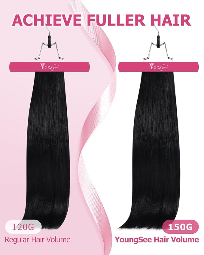 YoungSee 135G Clip in Hair Extensions Black Clip in Human Hair Extensions Jet Black for Women Straight Hair Extension Clip ins Add Volume 16Inch 7Pcs