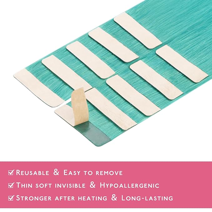 WENNALIFE Tape in Hair Extensions Human Hair, Teal Green 10pcs 30g 20 inch Remy Invisible Tape Ins Straight Colored Soft Real Human Hair Refill Set Extensions