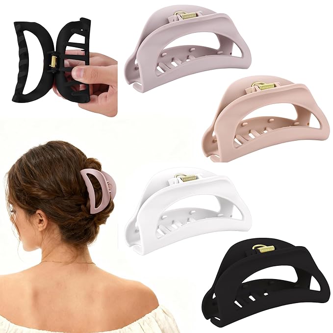 4Pcs Cloud Claw Clips for Women, 4.1" Non-Slip Strong Hold Hair Claws, Unbreakable TPEE-Silicone Blend, Large Bendable Cozy Hair Clip for Thin/Thick/Curly Hair, All-Day Comfort Matte Jaw Clip